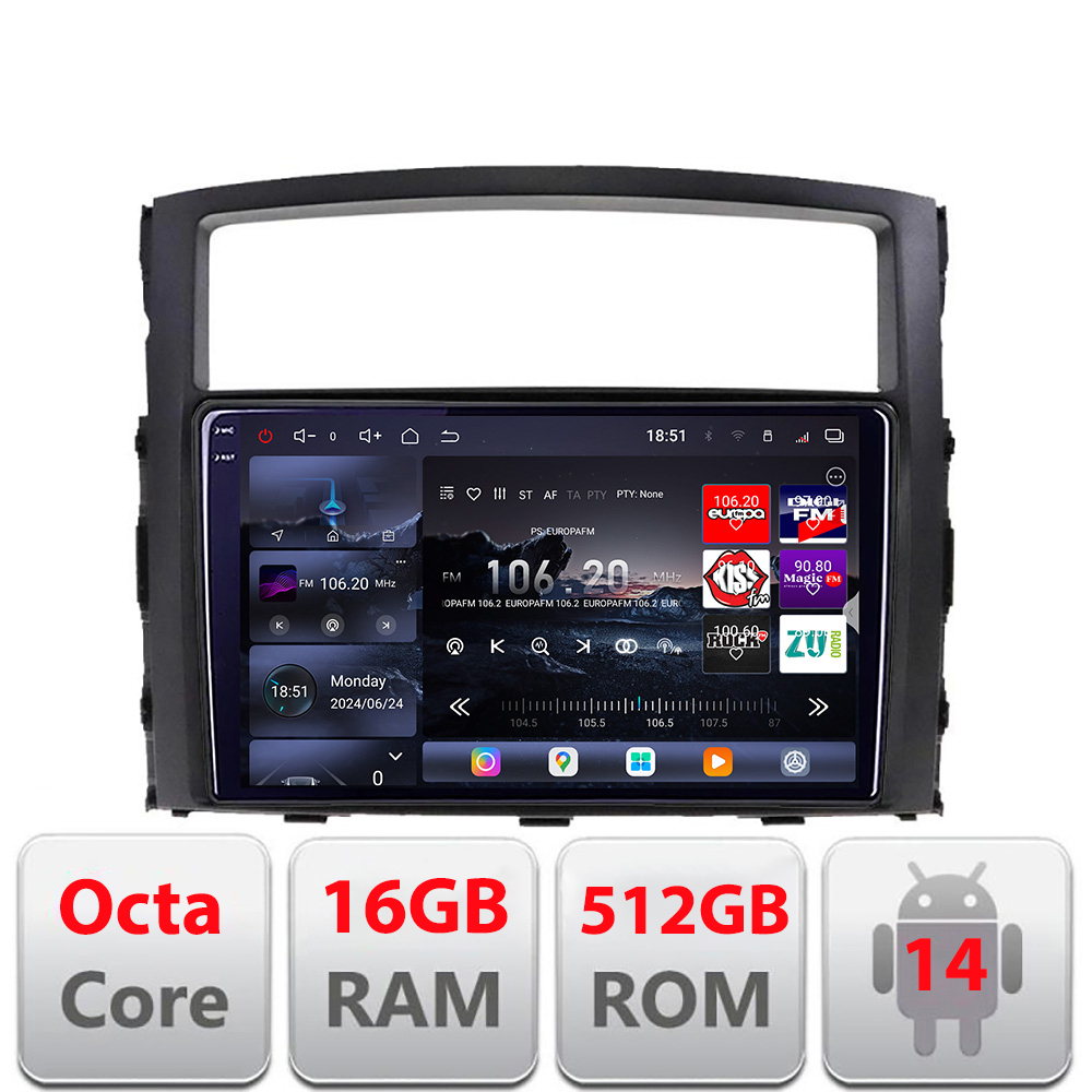 Navigatie Android Mitsubishi Pajero 2006-2018 QLED 2K 16GB RAM 512GB