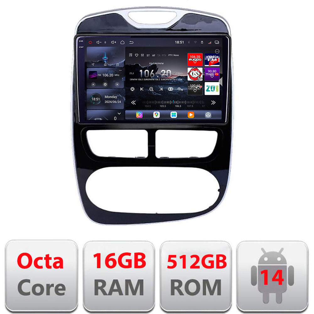 Navigatie Renault Clio 4 2012-2019 Edotec QLED 2K Android 16GB RAM 512GB