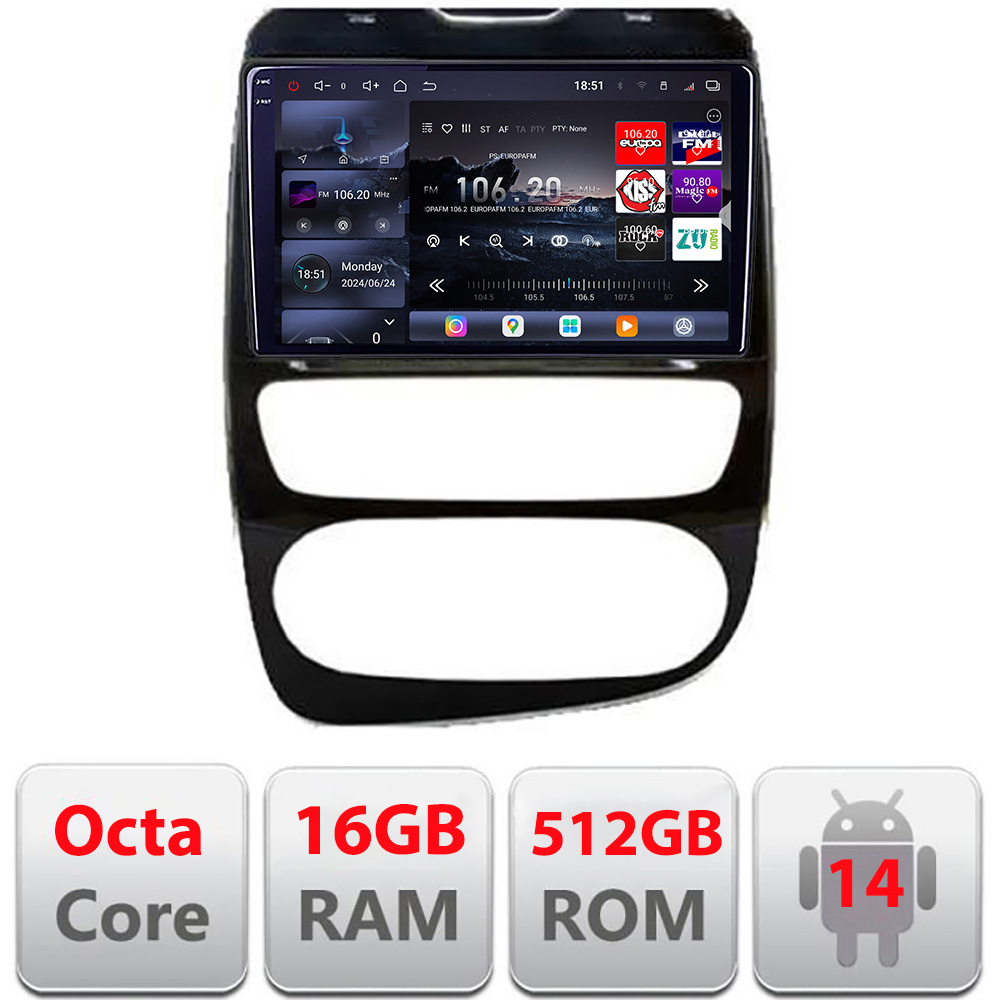 Navigatie Renault Clio 4 2012-2019 Edotec QLED 2K Android 16GB+512GB