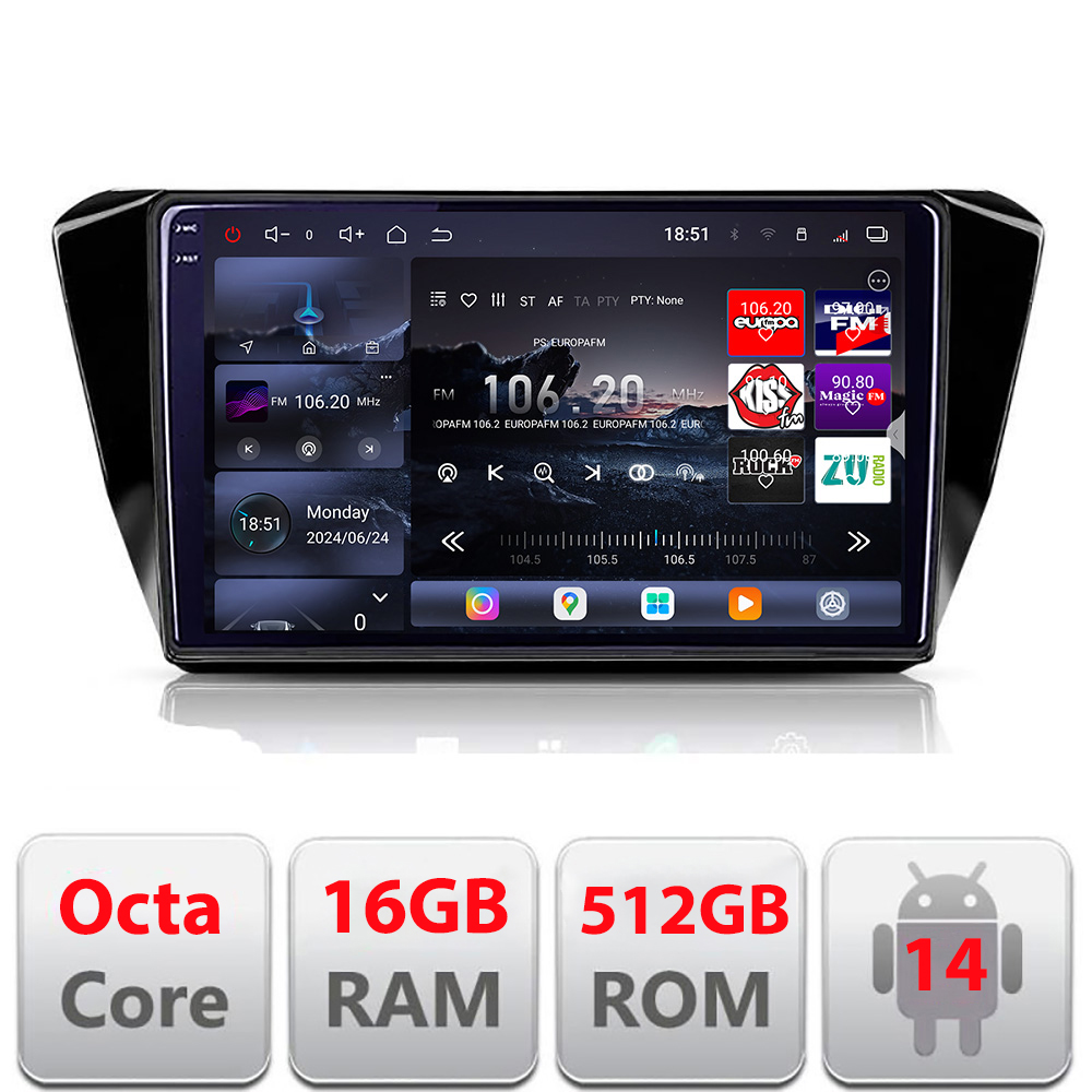 Navigatie Android Skoda Superb 3 2015-2017 QLED 2K 16GB+512GB