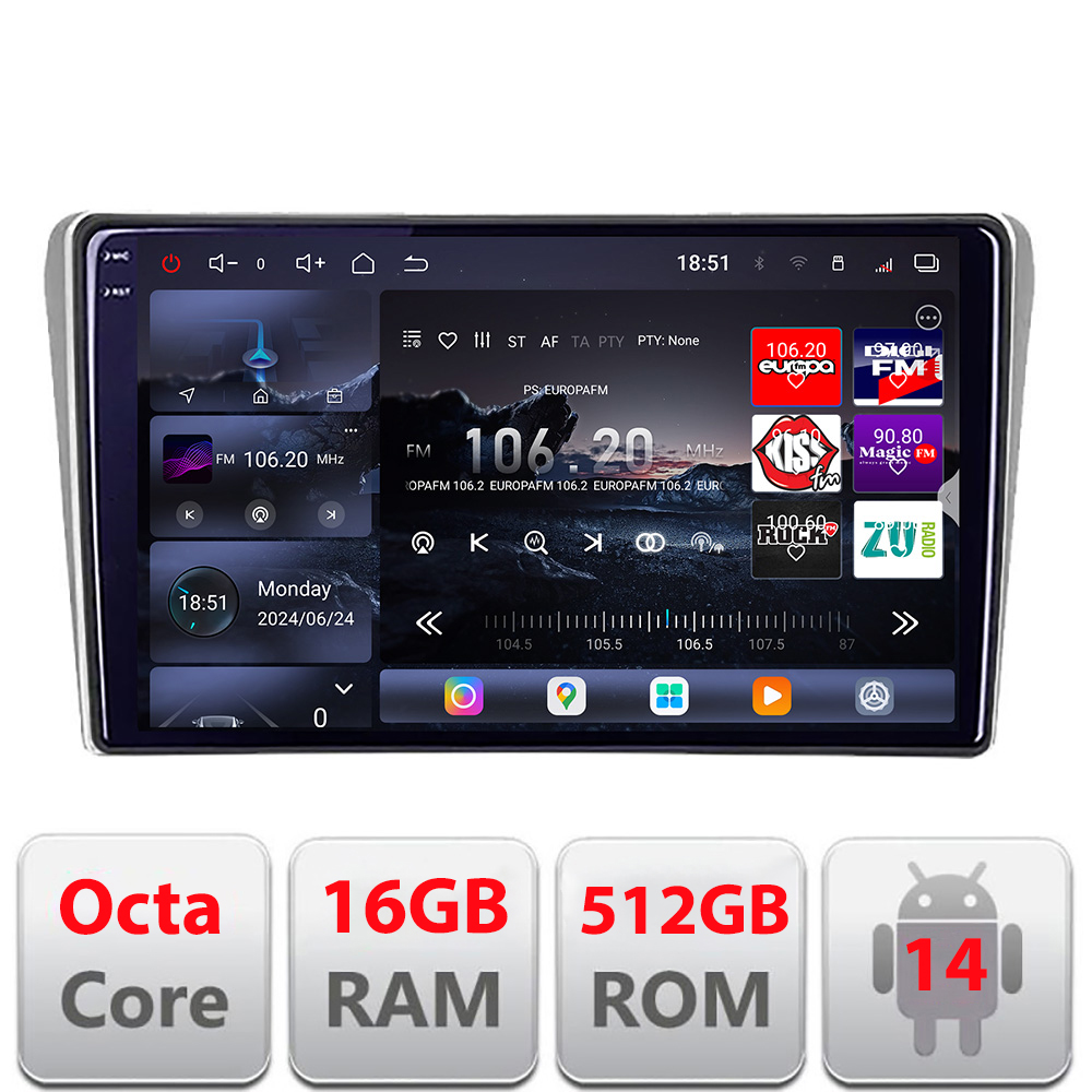 Navigatie Toyota Avensis 2003-2008 Edotec QLED 2K Android 16GB RAM 512GB