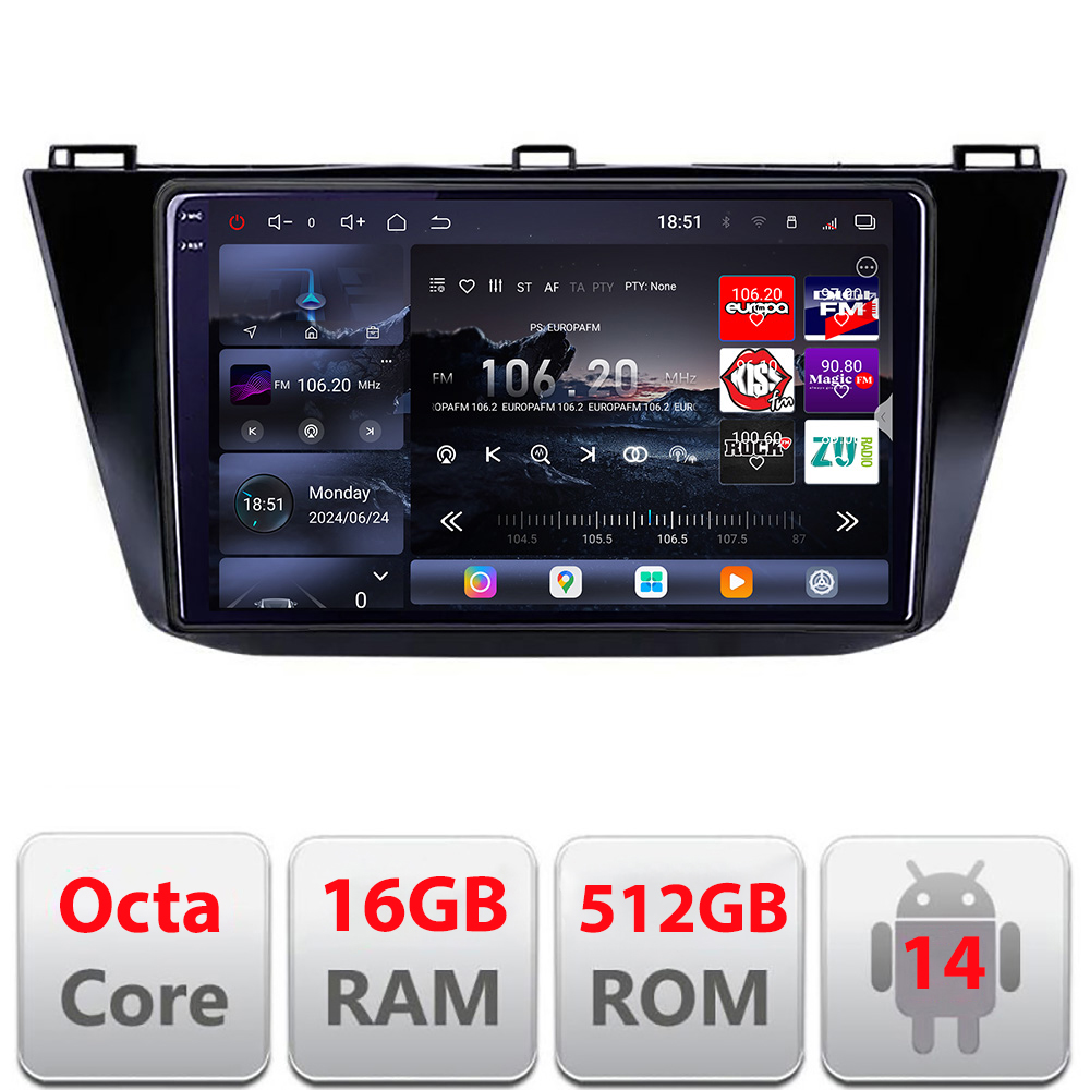 Navigatie Android VW Tiguan 2016+ Edotec QLED 2K 16GB RAM 512GB