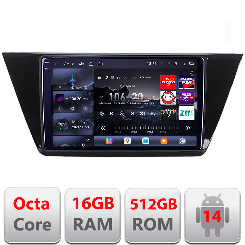 Navigație Android Volkswagen Touran 2016+ Edotec QLED 2K 16GB RAM 512GB