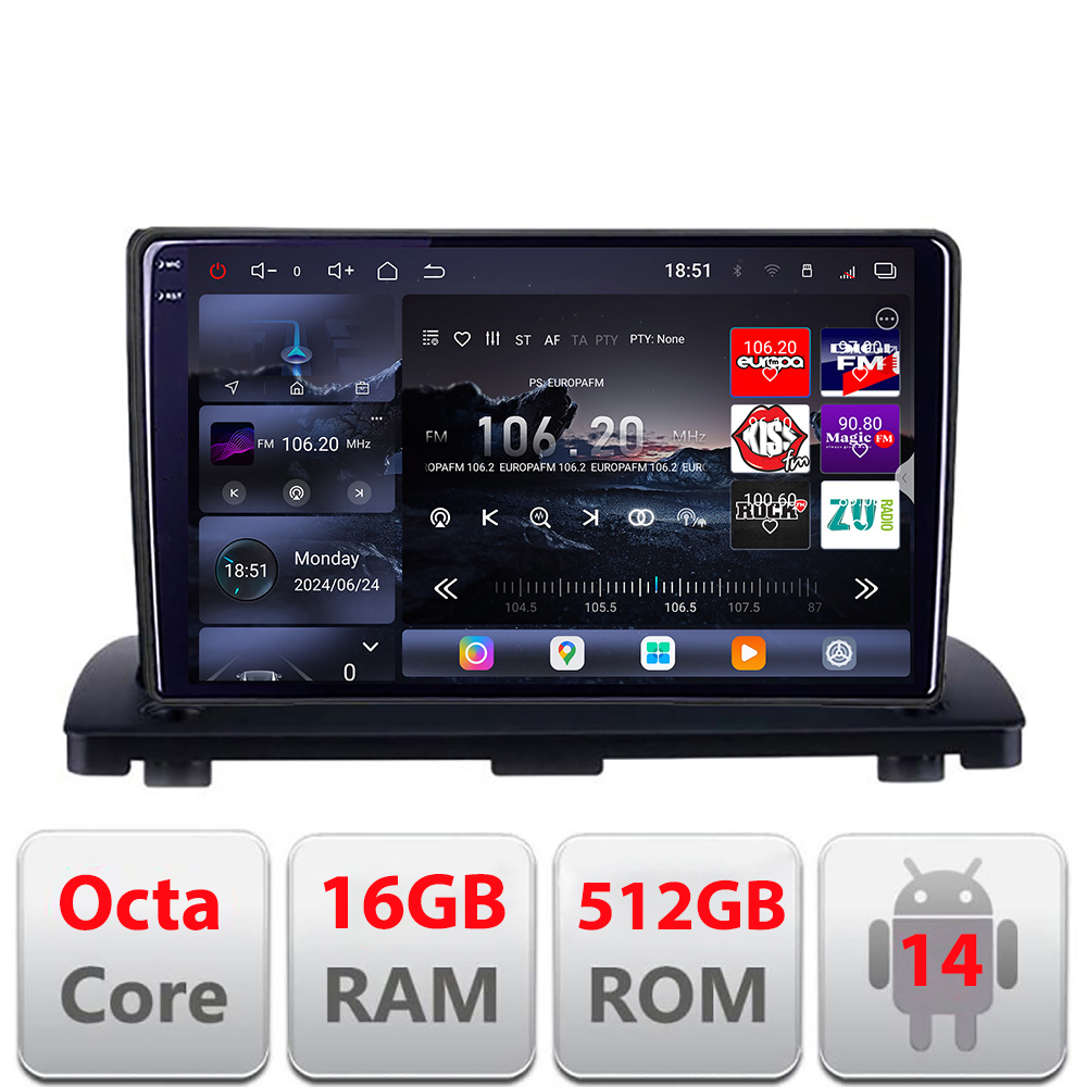 Navigatie Volvo XC90 2002-2014 Edotec Kit-173 8 core QLED 2K 16+512GB 360 Android Waze USB Navigatie Internet Youtube Radio