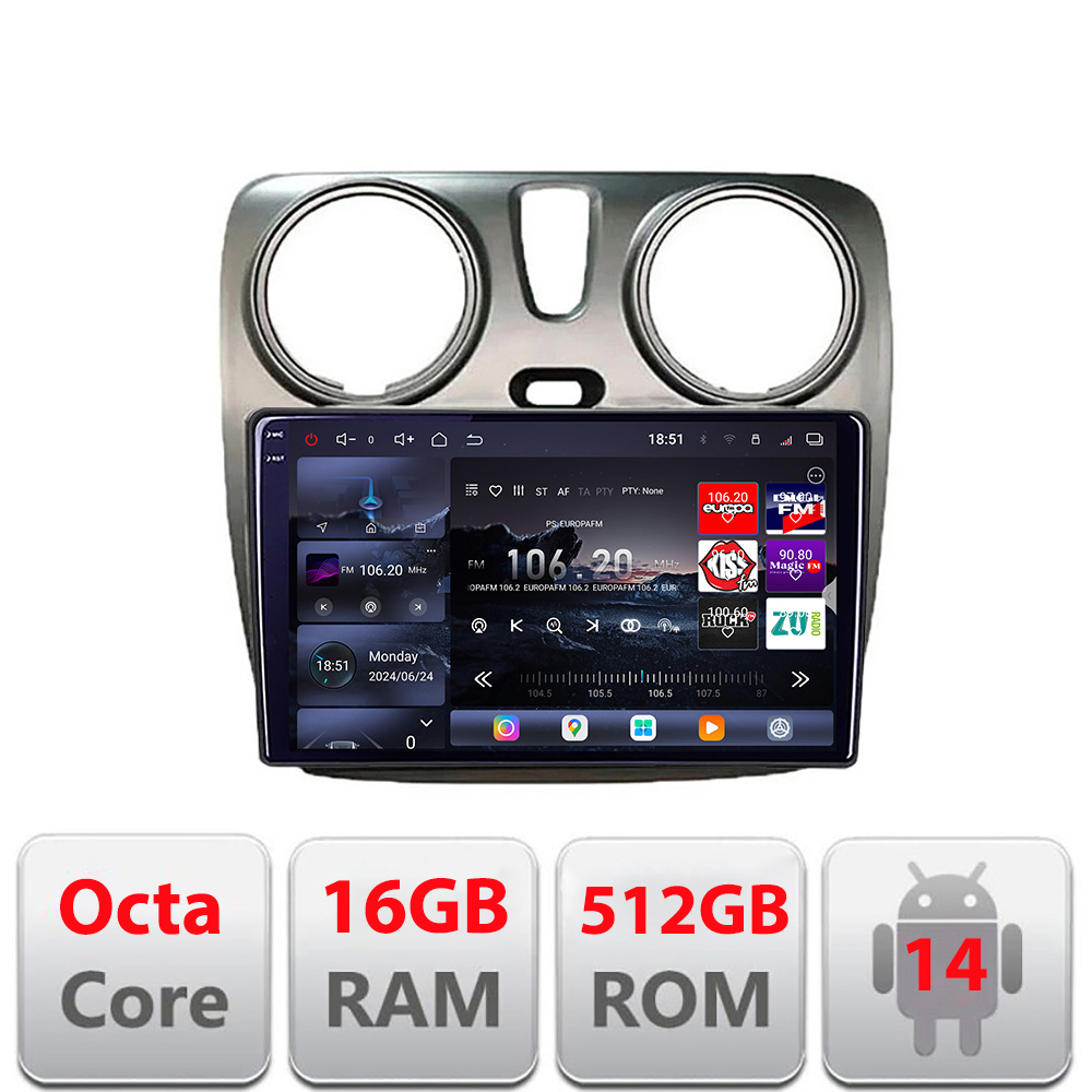 Navigatie Dacia Dokker Lodgy Android radio bluetooth internet 8 core QLED 2K 16+512GB 360 RAM Edotec