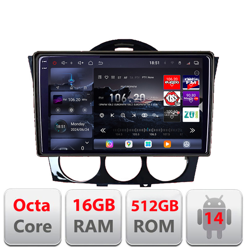 Navigație Android Mazda RX-8 2008-2011, QLED 2K, 16GB RAM, 512GB, 360