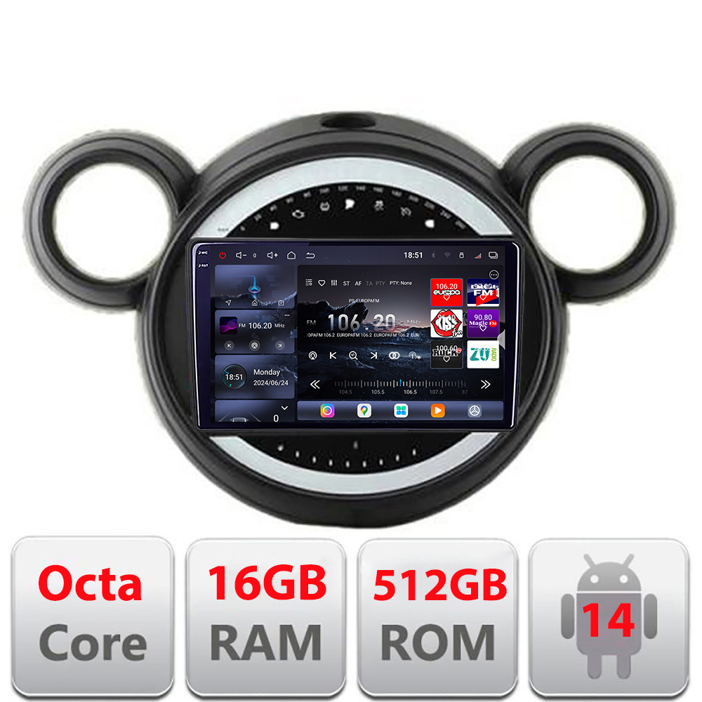 Navigatie Mini Cooper 2009-2015 CIC QLED 2K Android 16GB RAM 512GB