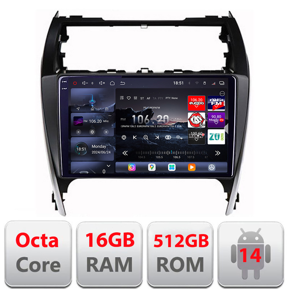 Navigatie Android Toyota Camry 2012-2018 QLED 2K, 16GB RAM, 512GB