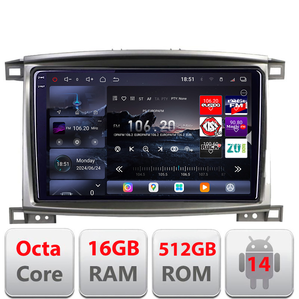 Navigatie Toyota Land Cruiser L100 2002-2008 Edotec Kit-L100 8 core QLED 2K 16+512GB 360 Android Waze USB Navigatie Internet Youtube Radio v1