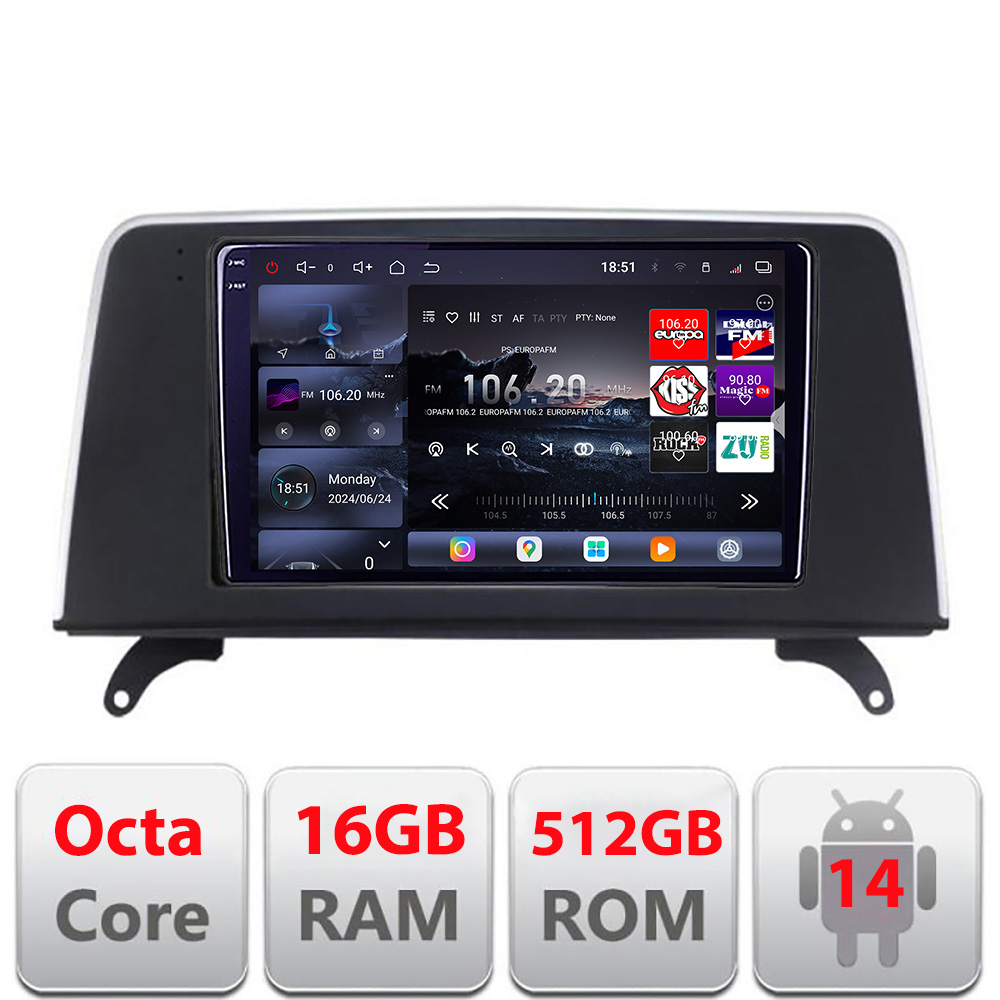 Navigatie BMW X5 X6 2009-2014 CIC 8 core QLED 2K 16+512GB 360 Android Waze USB Navigatie Internet Youtube Radio Edotec