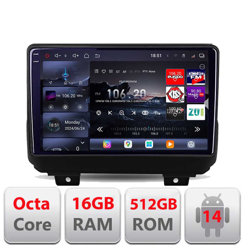 Navigatie Android Jeep Wrangler 2018+ Edotec QLED 2K 16GB RAM 512GB