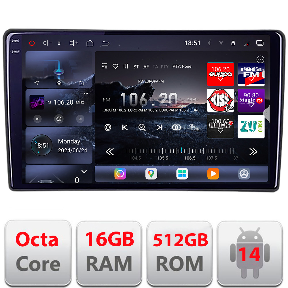 Navigație Android Nissan X-Trail 2004-2007 QLED 2K, 16GB RAM, 512GB