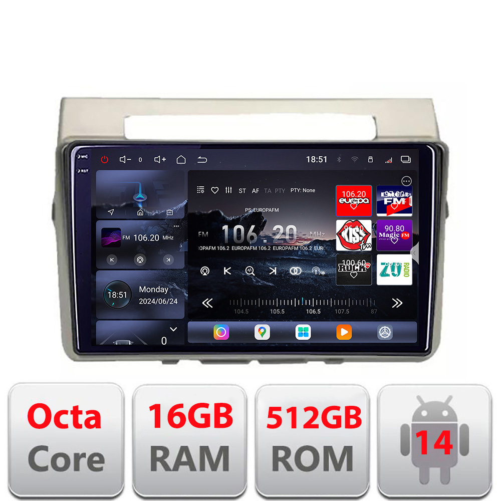 Navigație Android Toyota Verso 2004-2009 QLED 2K, 16GB RAM, 512GB