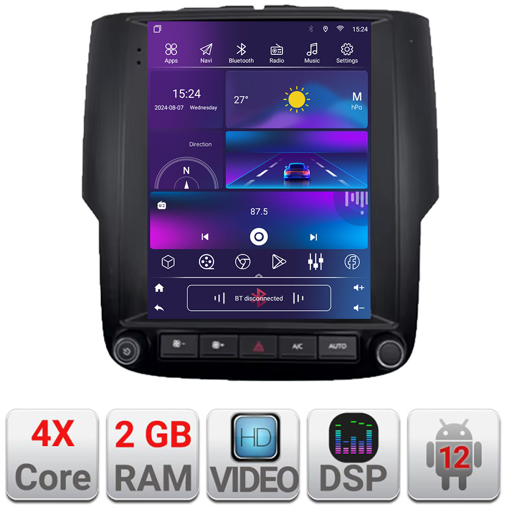 Navigație Tesla Dodge Ram 2013-2018 QLED 9.7 inch, 2GB RAM, CarPlay