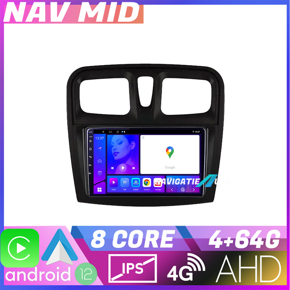 Navigație Android Dacia Sandero 2012-2020, 4GB RAM, 64GB, CarPlay