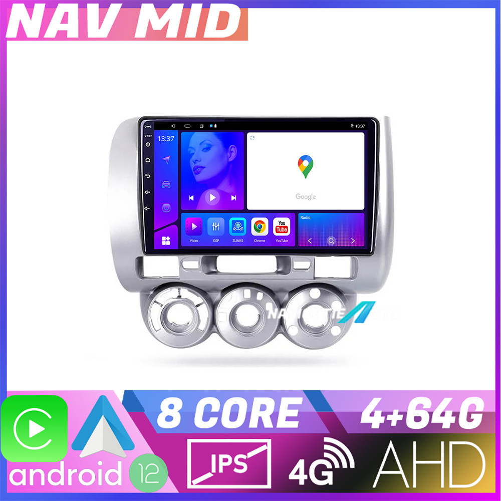 Navigație Honda Fit Jazz 2004-2008 Android 12, 4GB RAM, 64GB, 4G, CarPlay