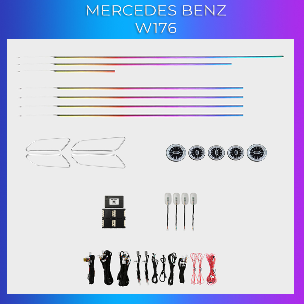 Kit lumini ambientale Mercedes-Benz W176, control din telefon sau sistem original