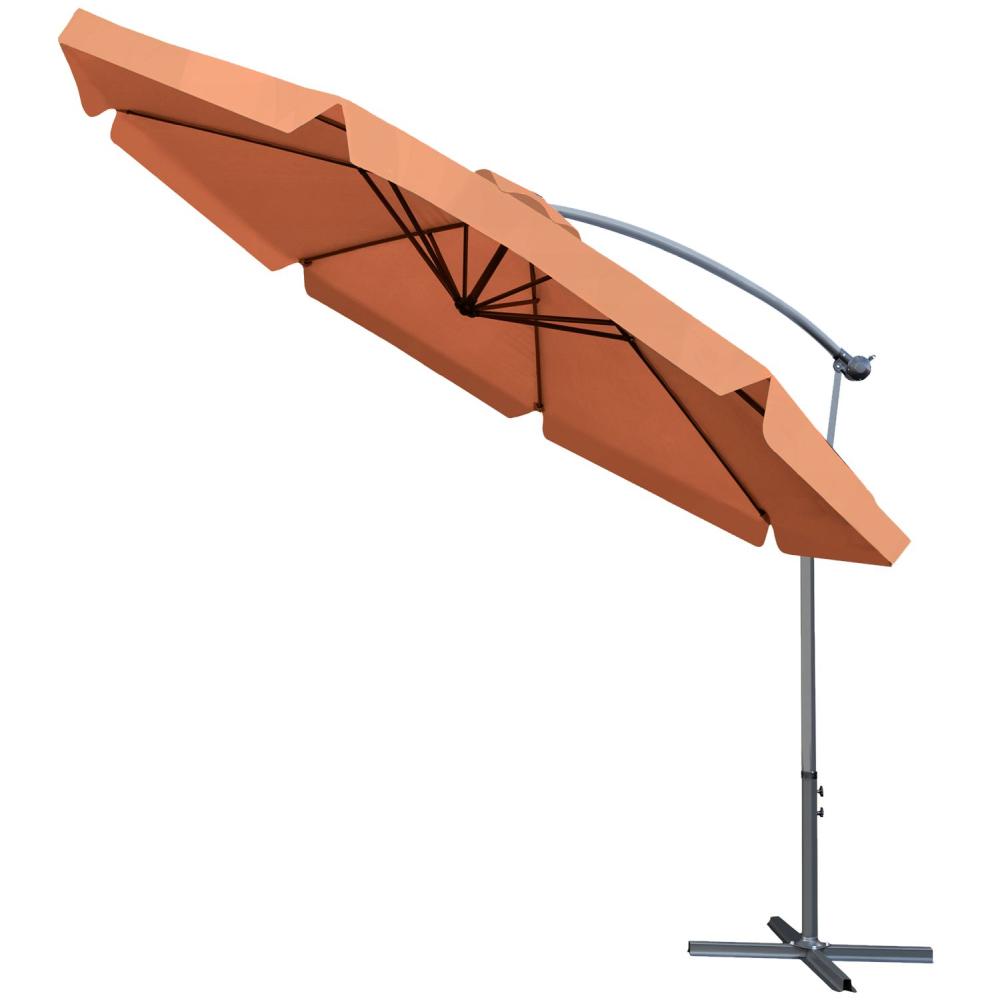 Set Umbrela Mare pentru Terasa sau Gradina cu Suport si Brat Articulat Reglabil, Diametru 300cm, Culoare Maro