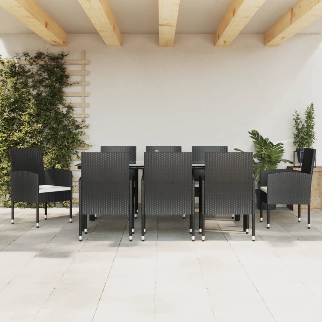 Set mobilier de grădină, 9 piese, negru, poliratan și oțel GartenMobel Dekor