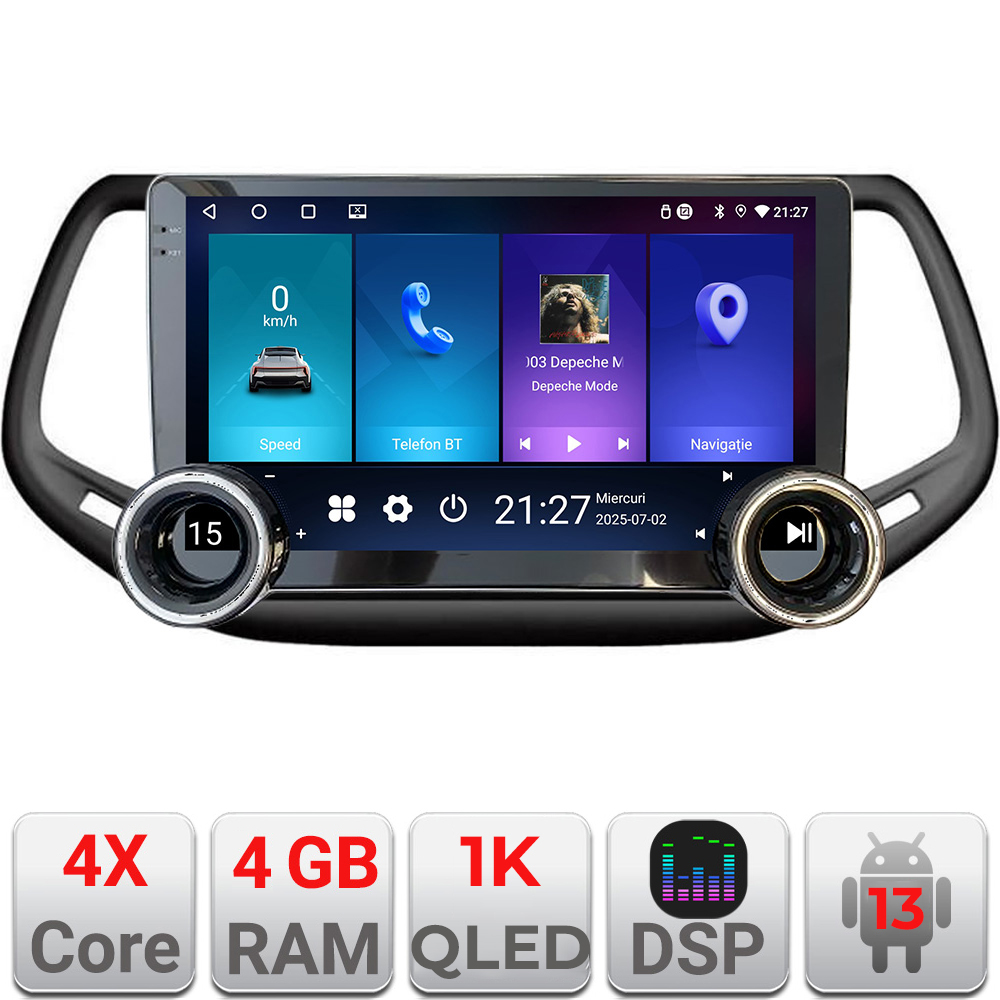 Navigatie Android Jeep Compass 2017, 10.5 inch, 4GB RAM, 64GB, GPS