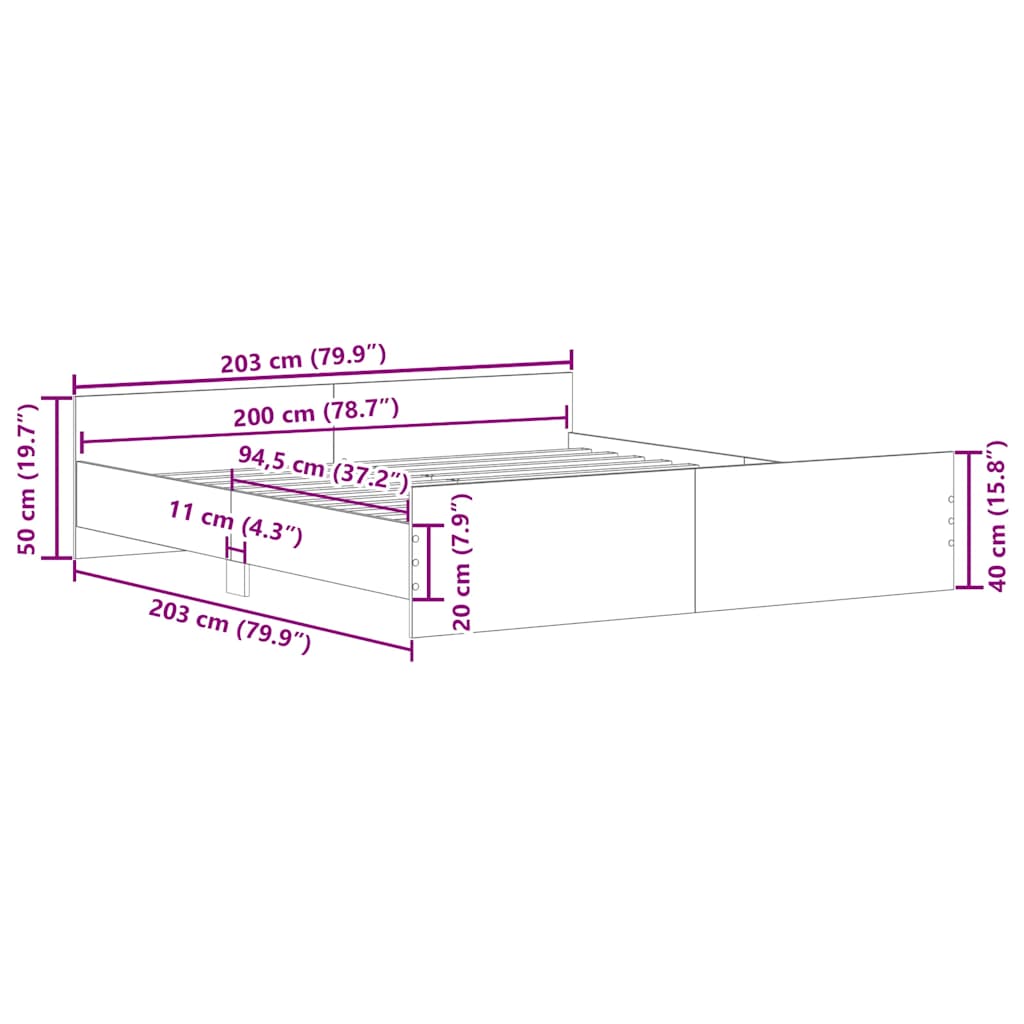 Cadru de pat cu tăblie la cap/picioare, gri sonoma, 200x200 cm GartenMobel Dekor