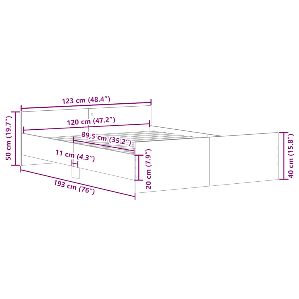 Cadru de pat cu tăblie la cap/picioare, stejar maro, 120x190 cm GartenMobel Dekor