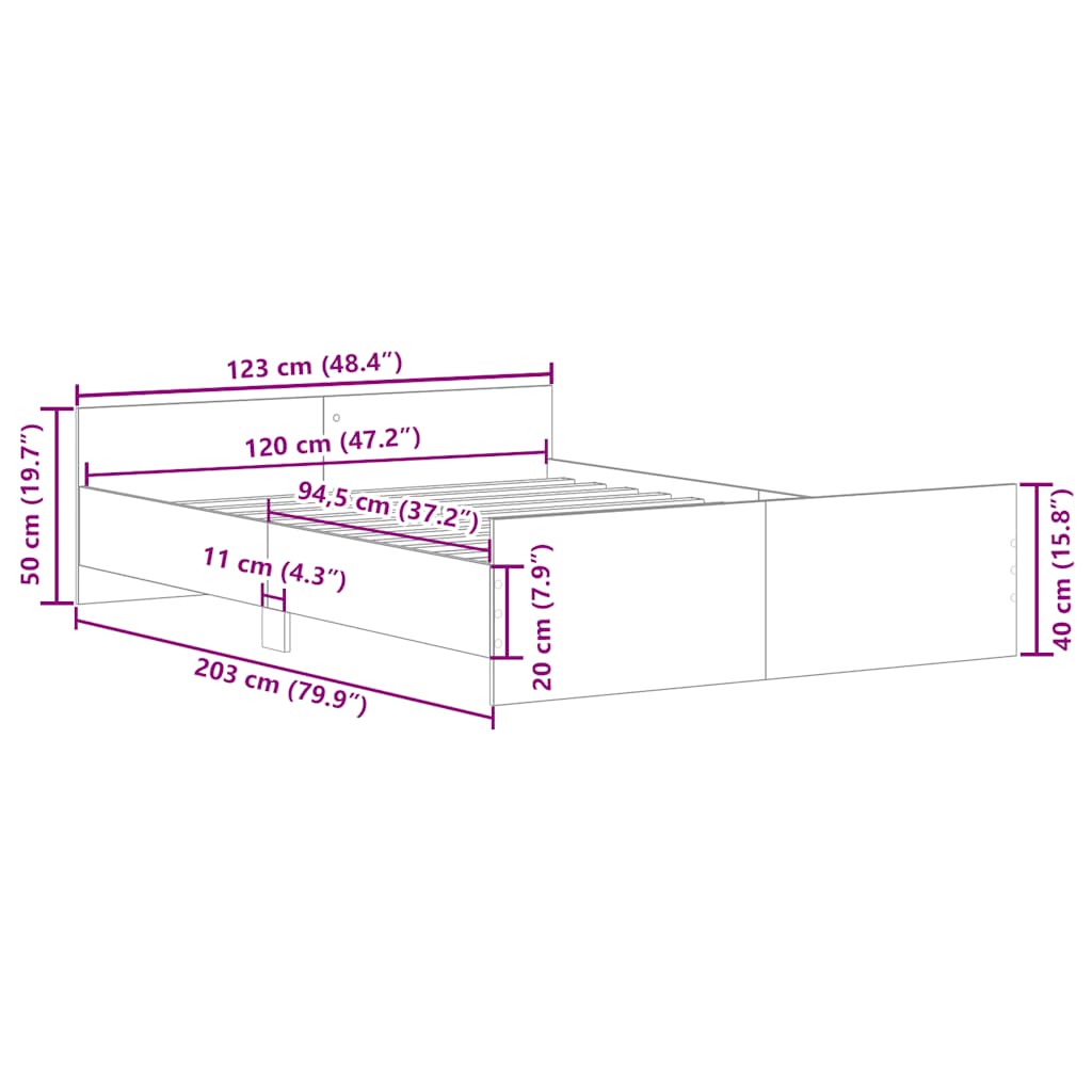Cadru de pat cu tăblie la cap/picioare, stejar maro, 120x200 cm GartenMobel Dekor