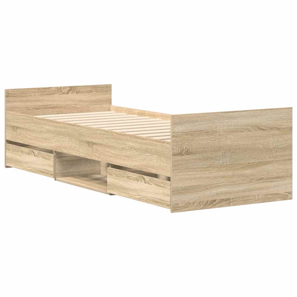 Cadru pat cu tăblie la cap/picioare, stejar sonoma, 100x200 cm GartenMobel Dekor
