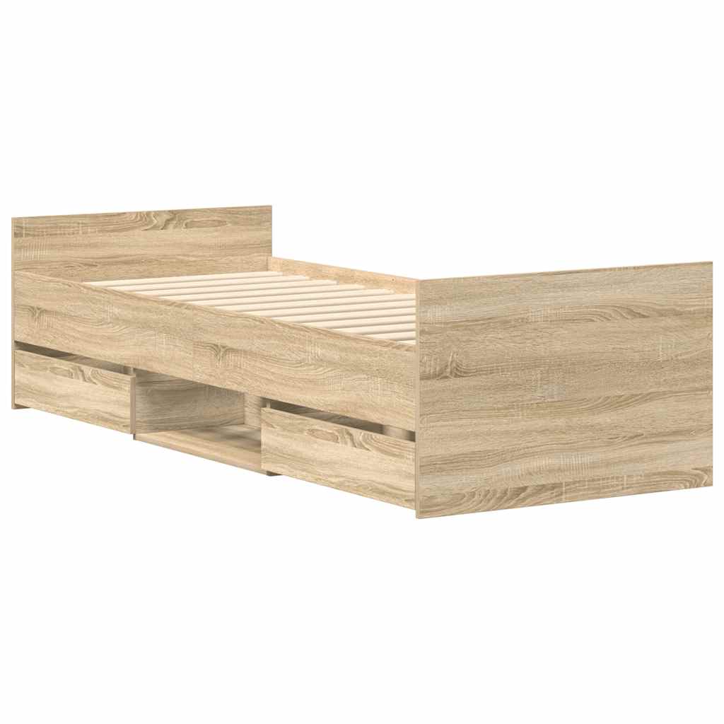 Cadru pat cu tăblie la cap/picioare, stejar sonoma, 90x190 cm GartenMobel Dekor