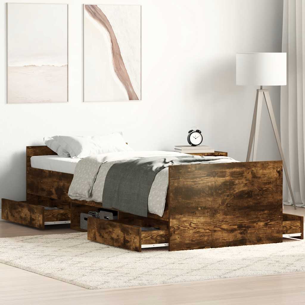 Cadru pat cu tăblie la cap/picioare, stejar fumuriu, 75x190 cm GartenMobel Dekor