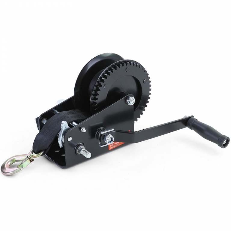 Winch manual premium cu curea 1500kg 8 metri negru, potrivit pentru remorcă auto Performance AutoTuning