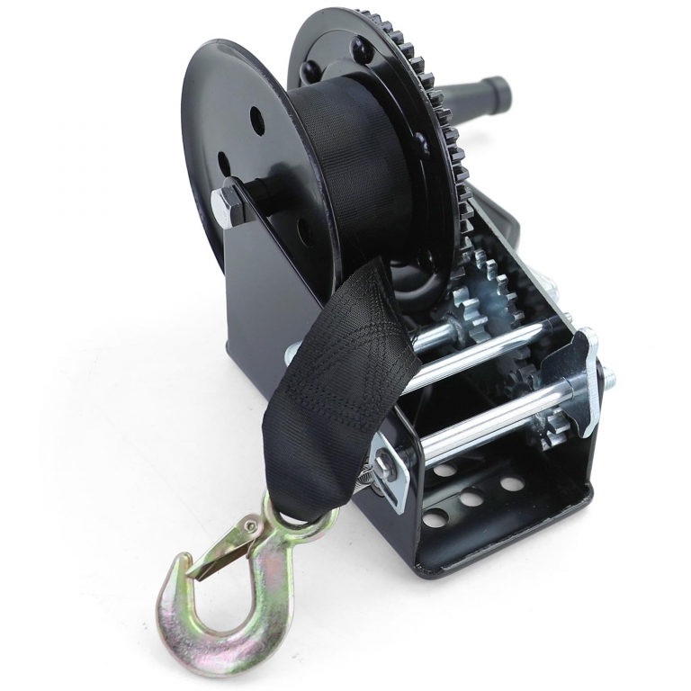 Winch manual premium cu curea 1500kg 8 metri negru, potrivit pentru remorcă auto Performance AutoTuning