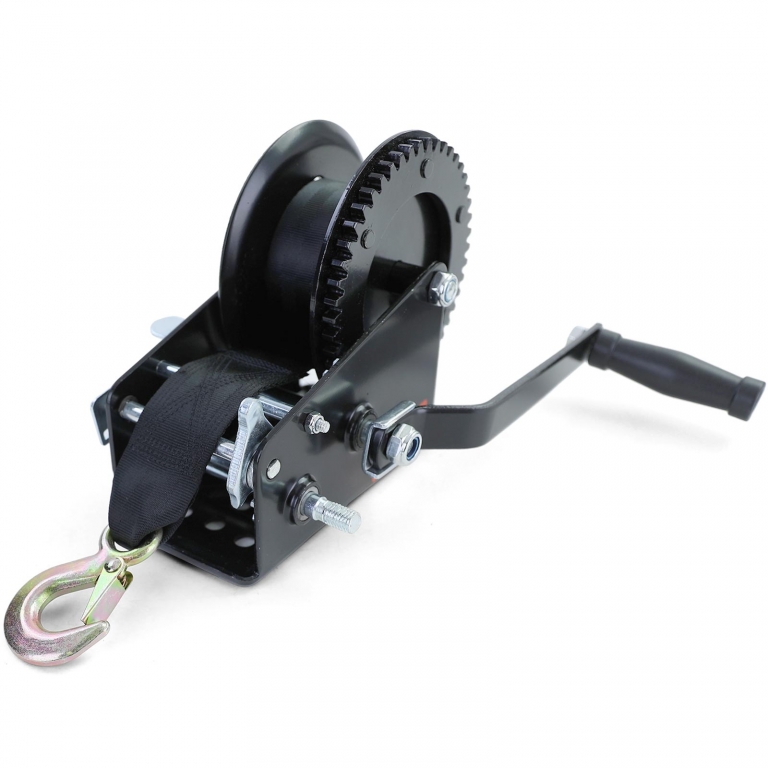 Winch manual premium cu curea 1500kg 8 metri negru, potrivit pentru remorcă auto Performance AutoTuning