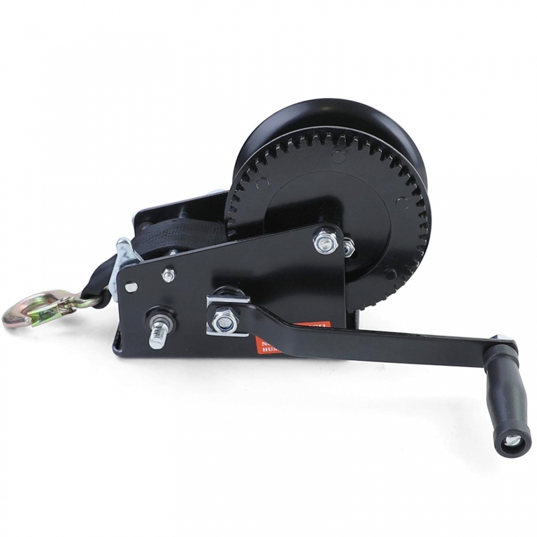 Winch manual premium cu curea 1500kg 8 metri negru, potrivit pentru remorcă auto Performance AutoTuning