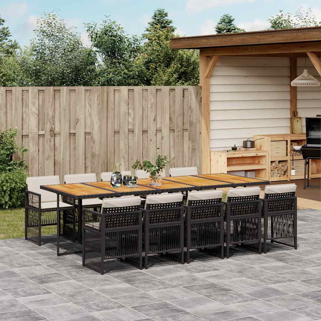 Set mobilier de exterior cu perne, 11 piese, negru, poliratan GartenMobel Dekor