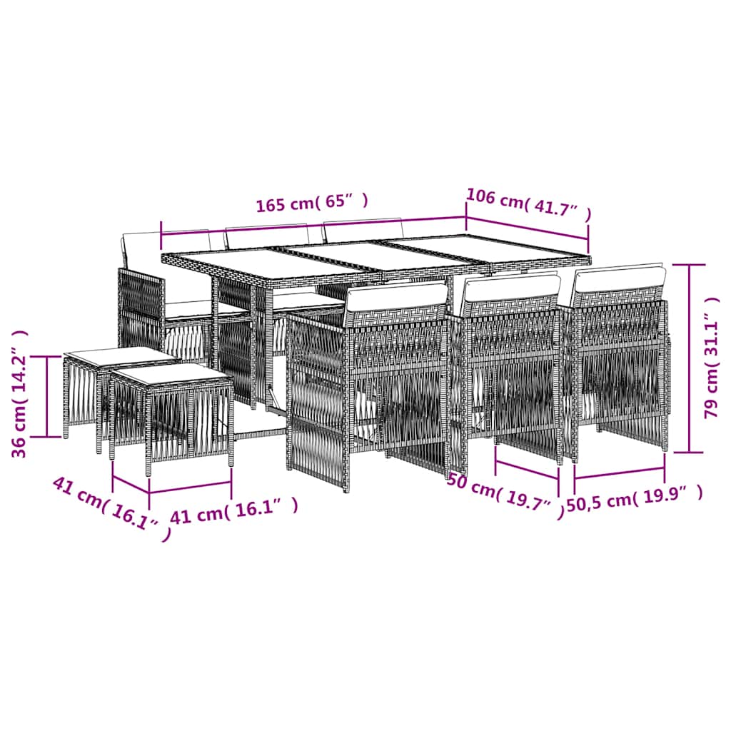 Set mobilier de grădină cu perne, 11 piese, gri, poliratan GartenMobel Dekor