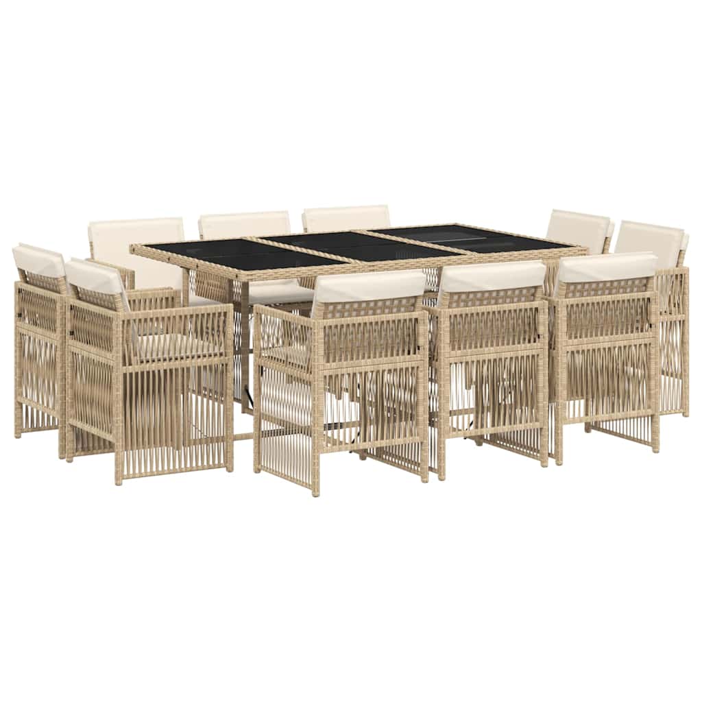 Set mobilier de grădină cu perne, 11 piese, bej, poliratan GartenMobel Dekor