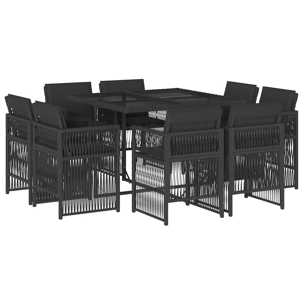 Set mobilier de grădină cu perne, 9 piese, negru, poliratan GartenMobel Dekor