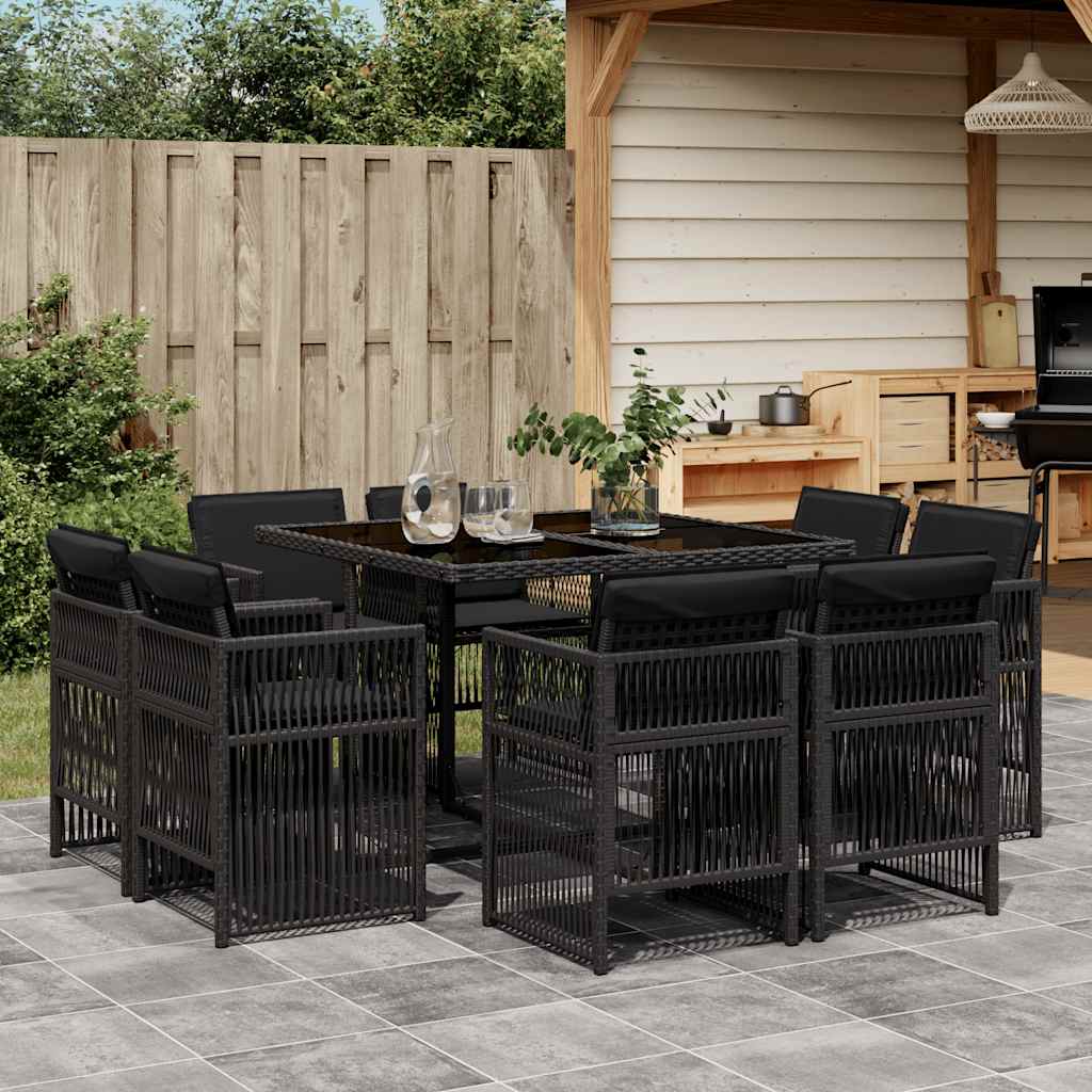 Set mobilier de grădină cu perne, 9 piese, negru, poliratan GartenMobel Dekor