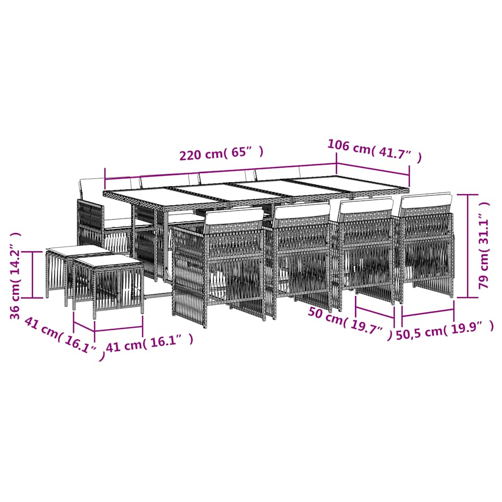 Set mobilier grădină cu perne, 13 piese, bej combinat poliratan GartenMobel Dekor