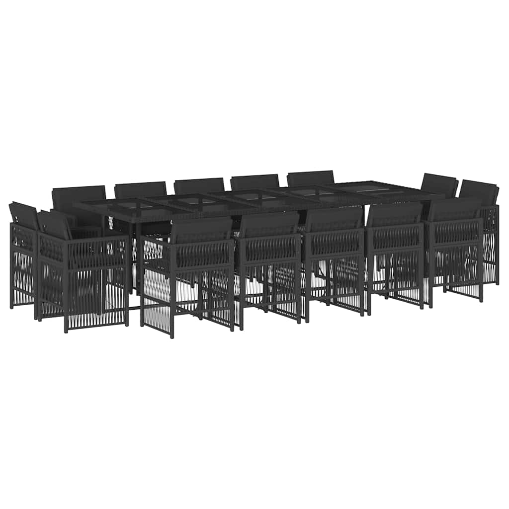 Set mobilier de grădină cu perne, 15 piese, negru, poliratan GartenMobel Dekor