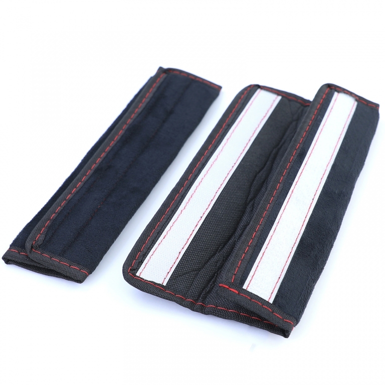 2x Pernuțe pentru Centura de Siguranță, Perne de Protecție pentru Centură, Negre cu Cusături Roșii Performance AutoTuning