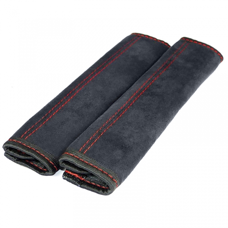 2x Pernuțe pentru Centura de Siguranță, Perne de Protecție pentru Centură, Negre cu Cusături Roșii Performance AutoTuning