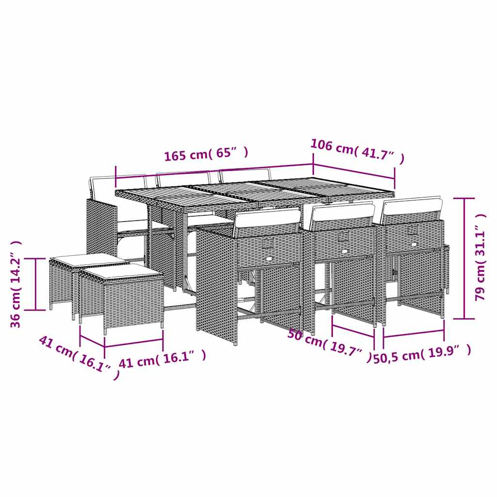Set mobilier de exterior cu perne, 11 piese, negru, poliratan GartenMobel Dekor