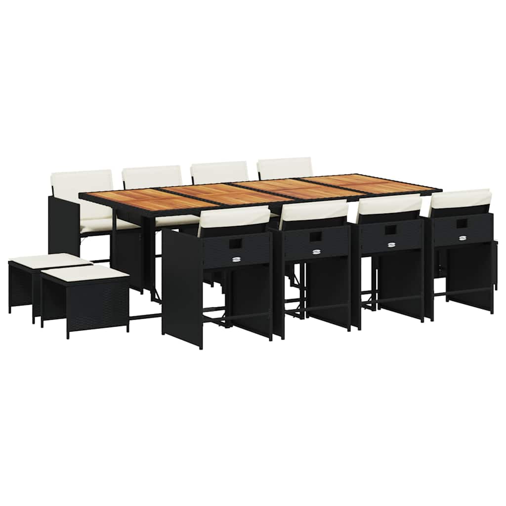 Set mobilier de grădină cu perne, 13 piese, negru, poliratan GartenMobel Dekor