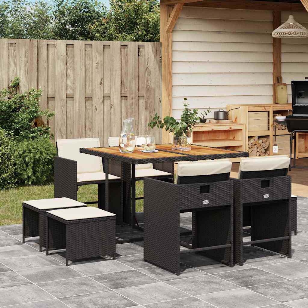 Set mobilier de grădină cu perne, 9 piese, negru, poliratan GartenMobel Dekor