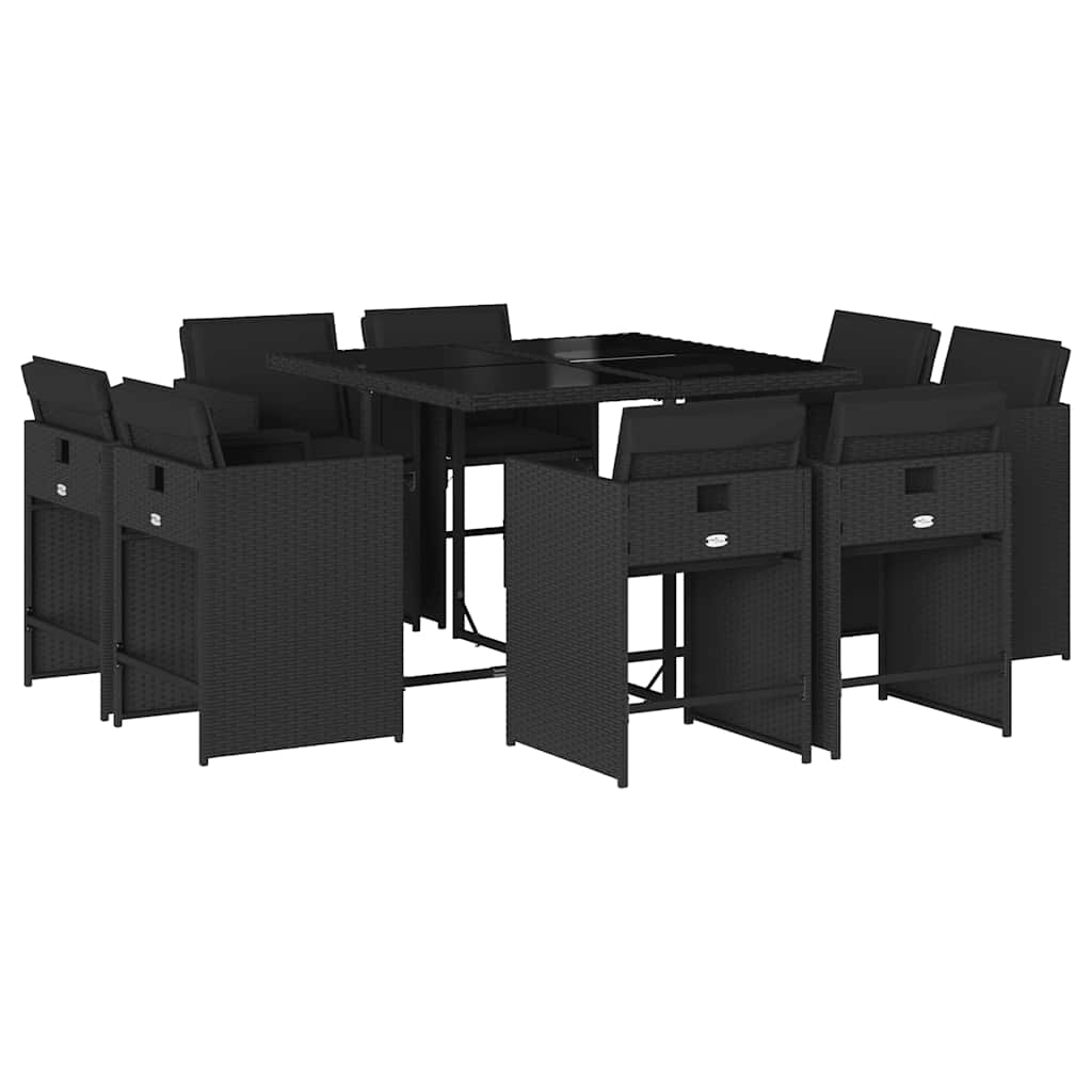 Set mobilier de grădină cu perne, 9 piese, negru, poliratan GartenMobel Dekor
