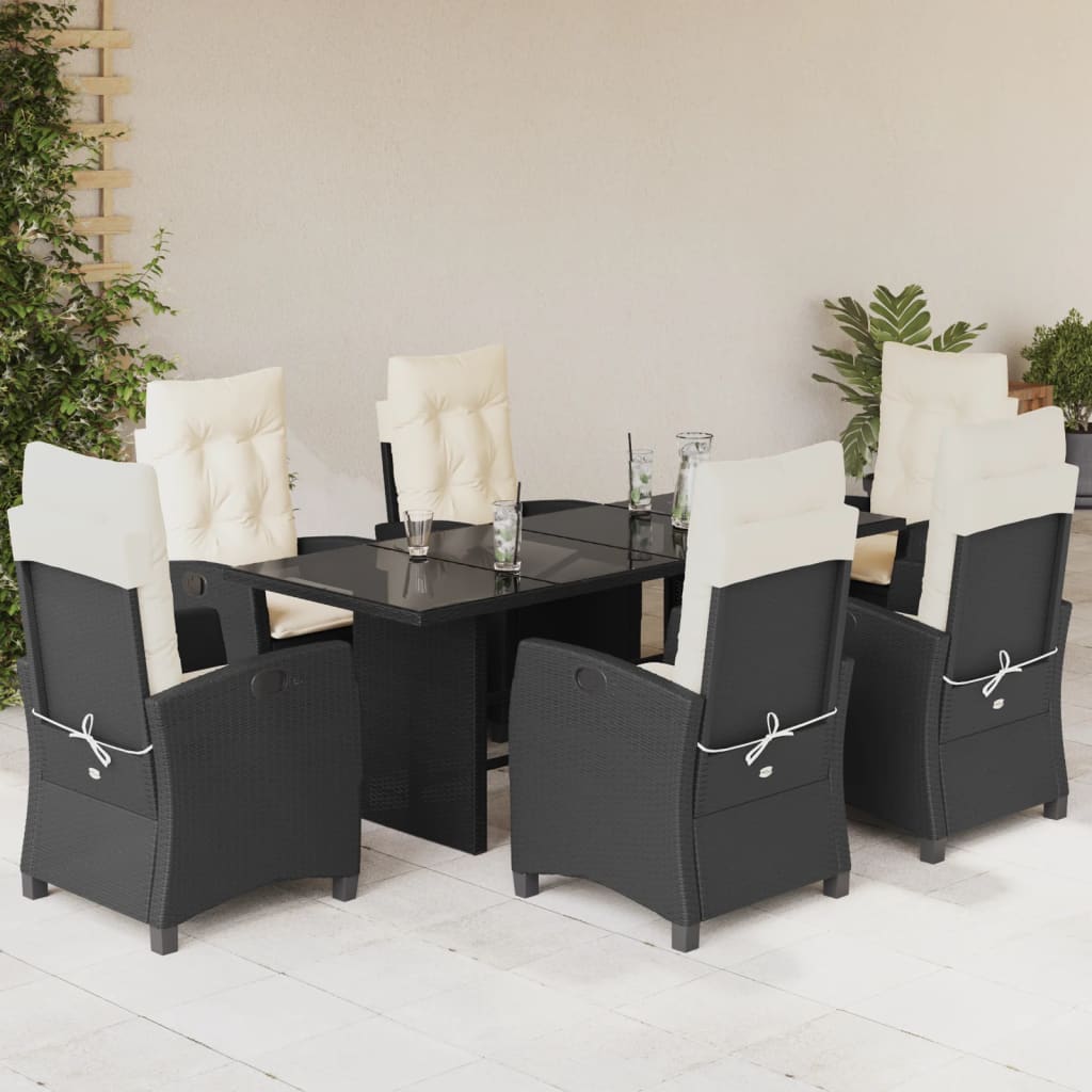 Set mobilier de grădină cu perne, 7 piese, negru, poliratan GartenMobel Dekor