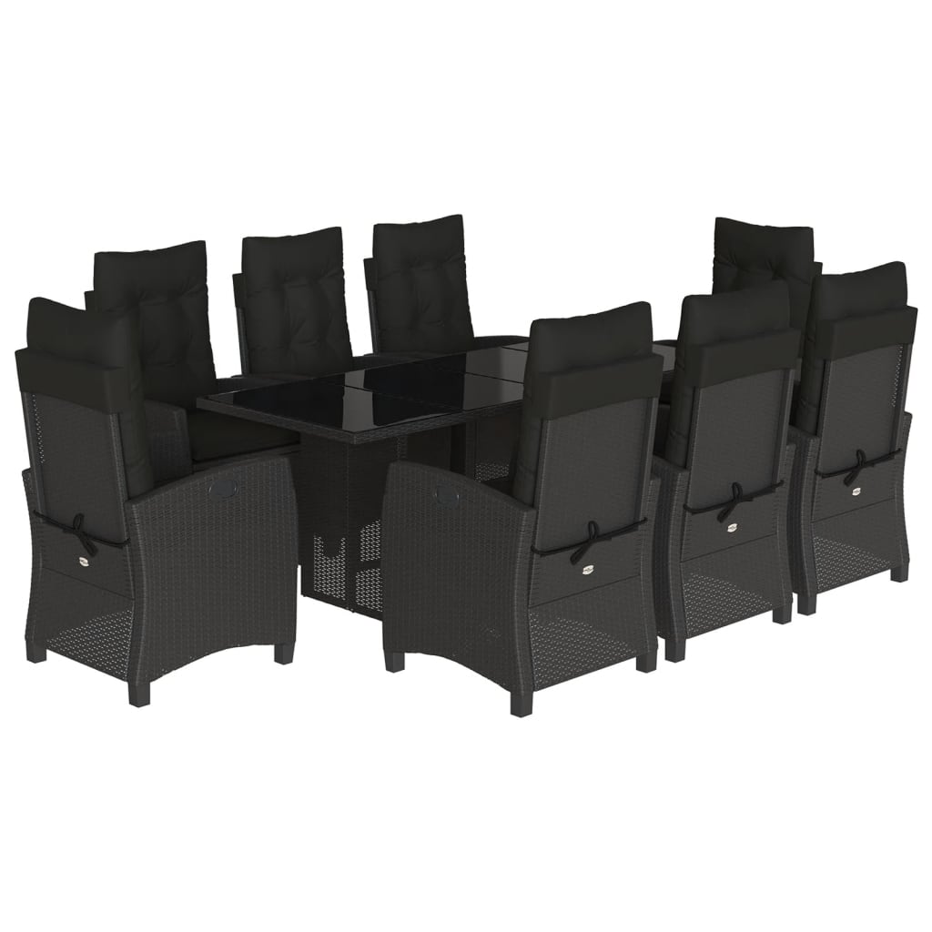 Set mobilier de grădină cu perne, 9 piese, negru, poliratan GartenMobel Dekor