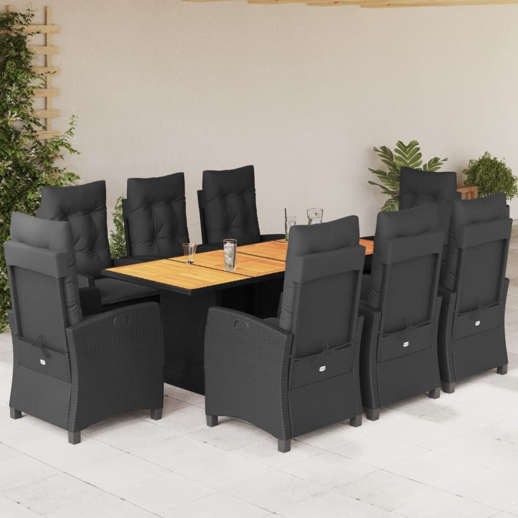 Set mobilier de grădină cu perne, 9 piese, negru, poliratan GartenMobel Dekor